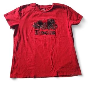 Womens Roots XL Red And Black Tshirt Plaid Beaver